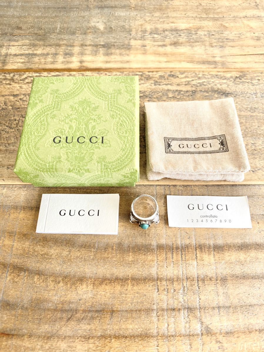 ☆最終価格☆ 9号 磨き仕上 GUCCI グッチ ガーデン ダブル キャットヘッド グリーンストーン リング 指輪 送料無料 タイガー トラ 虎_画像2