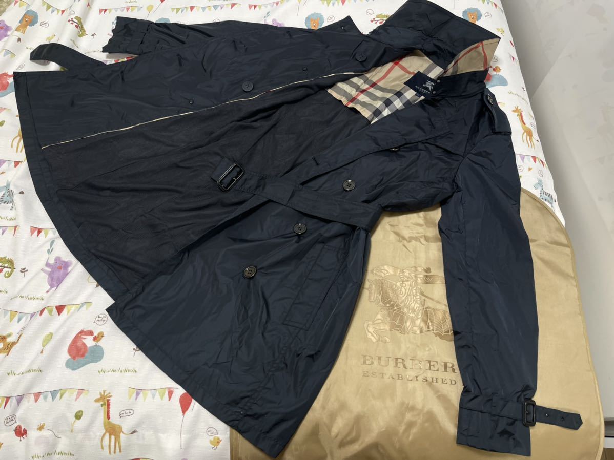 15万★新品級超美品高年式 38 M Lナイロン ネイビー黒春夏BURBERRYバーバリーロンドン レディースロングダブルトレンチコート メッシュ レディースファッション コート、アウター