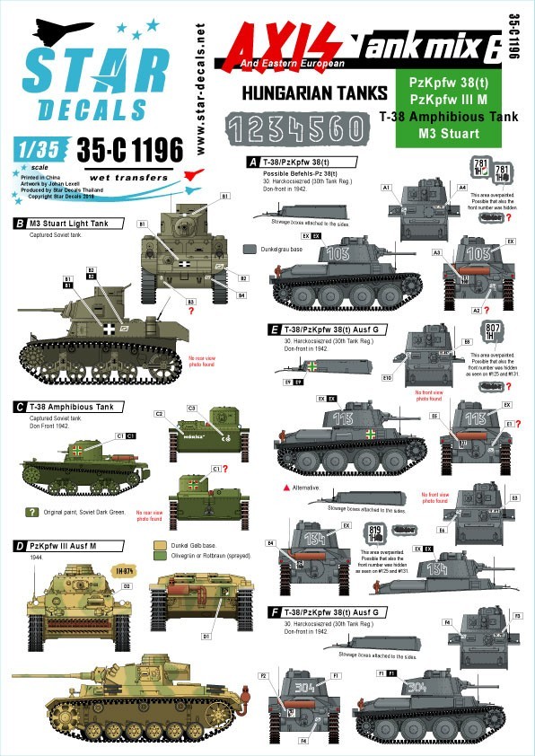 スターデカール 35-C1196 1/35 Axis & East European Tank mix # 6. Hungarian tanks in WW2. Mixed tanks._画像1