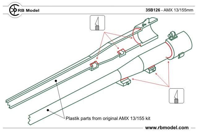 RBモデル 35B126 1/35 フランス AMX13/155自走榴弾砲 砲身 155mm L/33_画像7