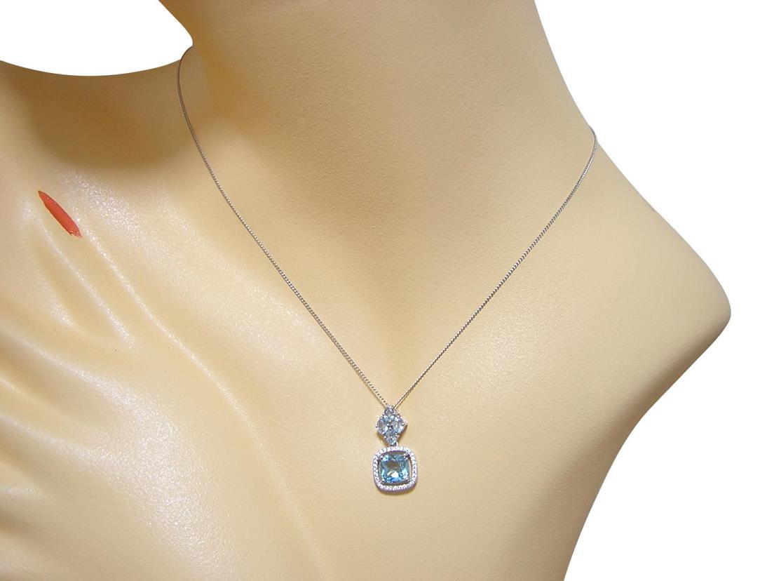  free shipping [ natural blue topaz ] pendant necklace cushion cut 