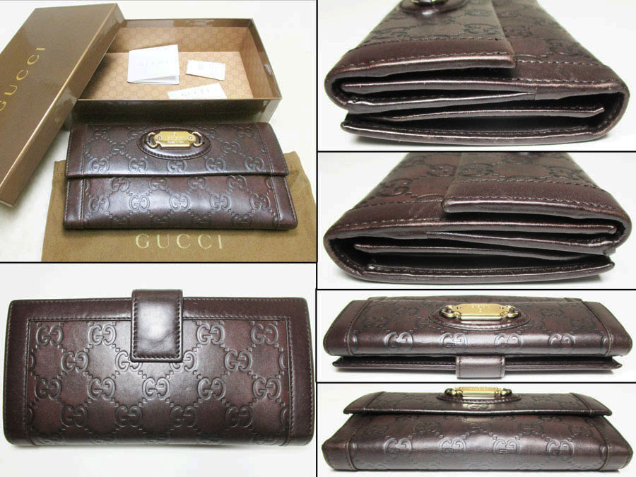 GUCCI Guccisima Gucci folding in half long wallet dark brown leather 