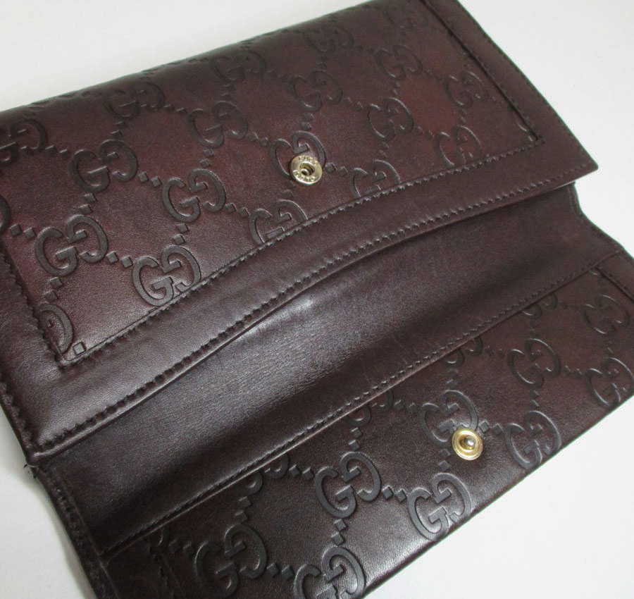 GUCCI Guccisima Gucci folding in half long wallet dark brown leather 