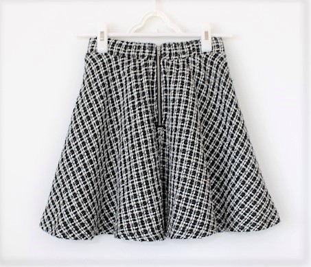  beautiful goods *one way* One Way * black × white * check pattern * Mix tweed * waist after rubber * flair * knee on * skirt *M