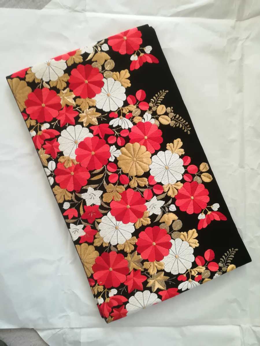 成人式/正絹袋帯 刺繍 菊 大正ロマン 七五三 誂え 柔らかい帯