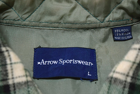 【L】 70S Arrow Sportswear ヴィンテージ アロー スポーツウェア チェック柄 ウールシャツ 長袖シャツ メンズL グリーン 古着 BG0467_画像6