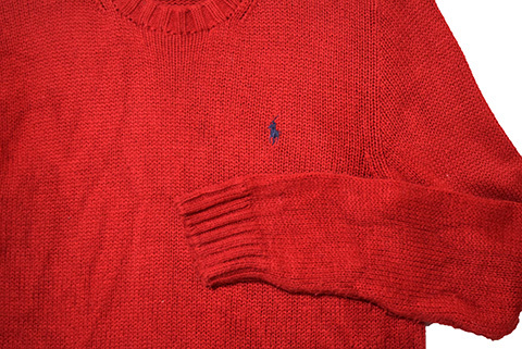 【M】 ポロ バイ ラルフローレン コットンニット クルーネック セーター メンズM レッド 赤色 Polo by Ralph Lauren 古着  BJ1282