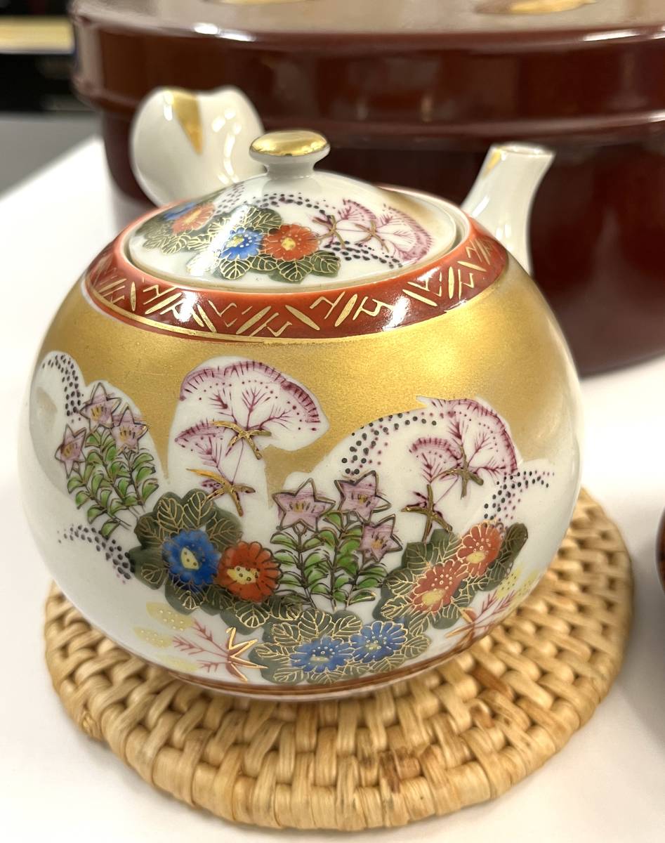 オイルペイント 九谷焼 清峰 蓋付お茶茶碗 5杯 急須 - 通販