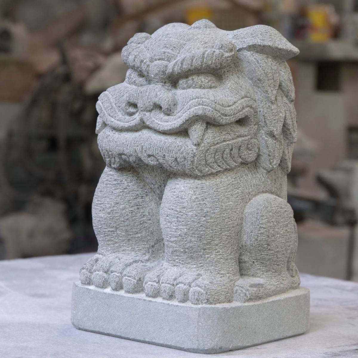 狛犬シーサー 獅子狛犬 魔除け オリジナル一点物 手彫り 石彫刻 一対