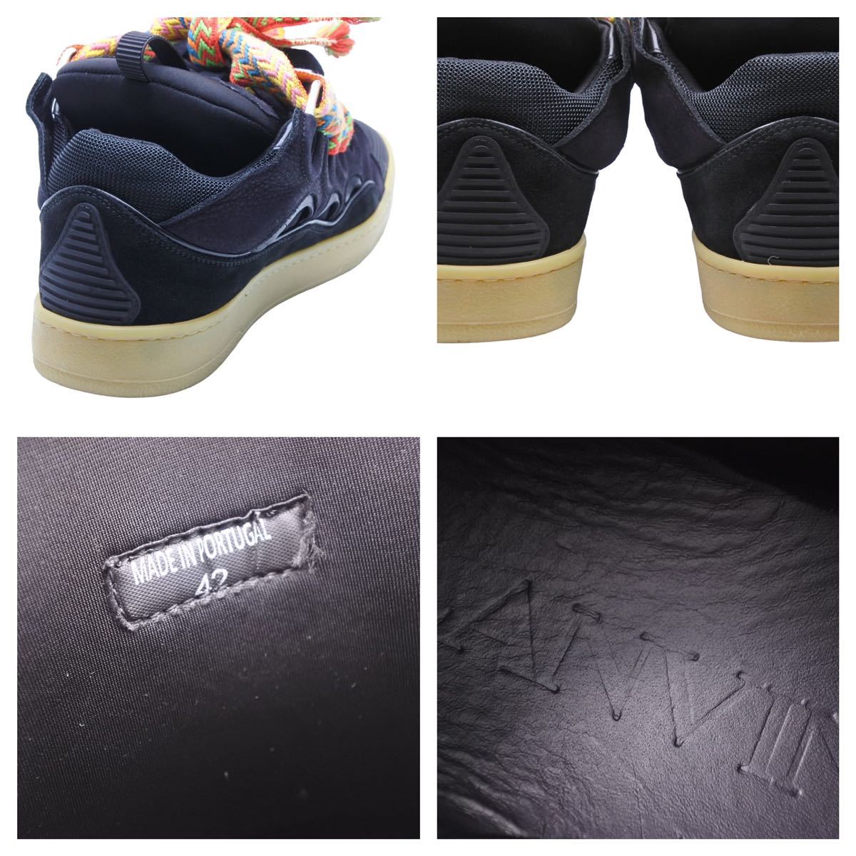 LANVIN ランバン スニーカー CURB ブラック FM-SKRK11-DRAG-A20 シューズ 靴 カーフ レザー スウェード サイズ42 中古 37686 正規品_画像7