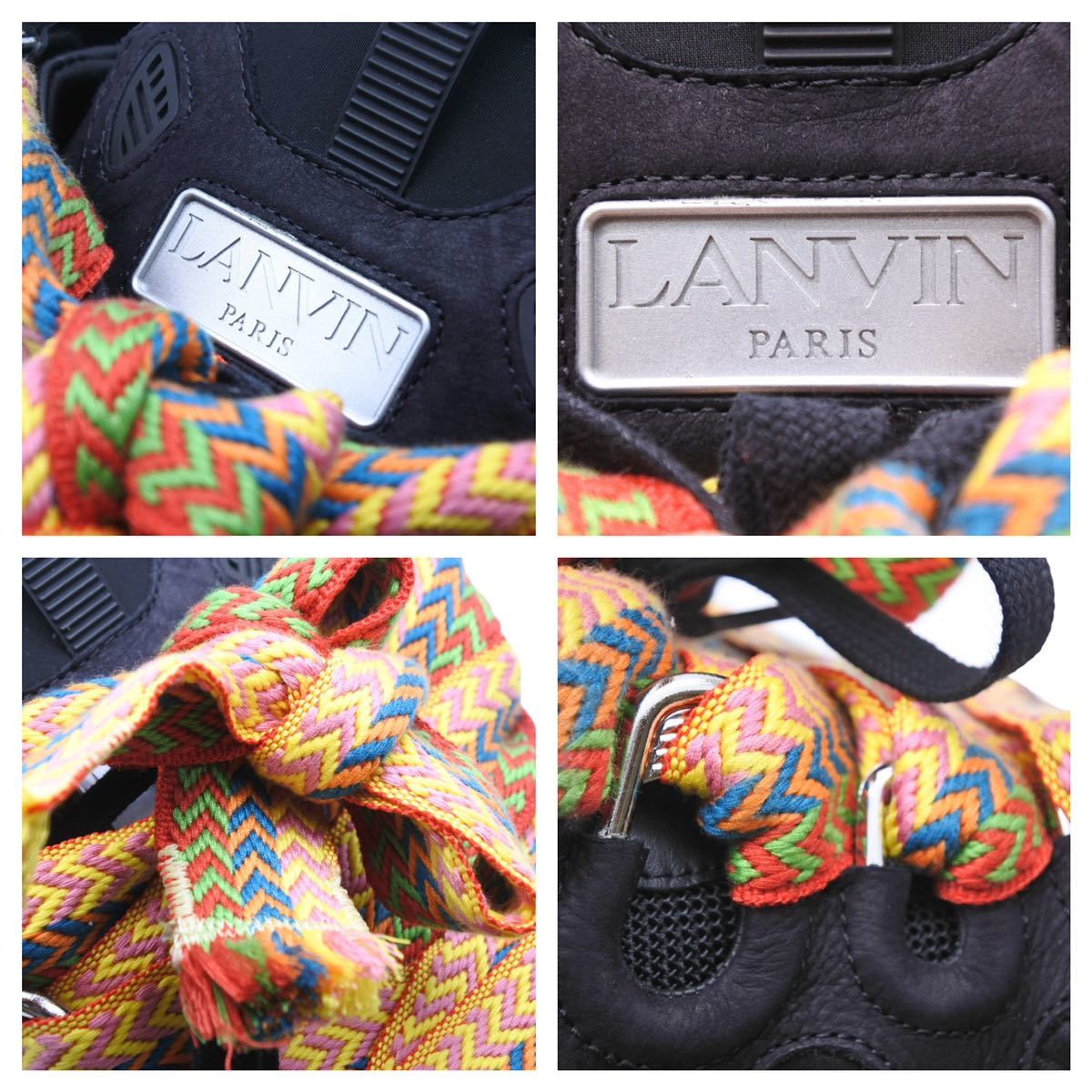 LANVIN ランバン スニーカー CURB ブラック FM-SKRK11-DRAG-A20 シューズ 靴 カーフ レザー スウェード サイズ42 中古 37686 正規品_画像5