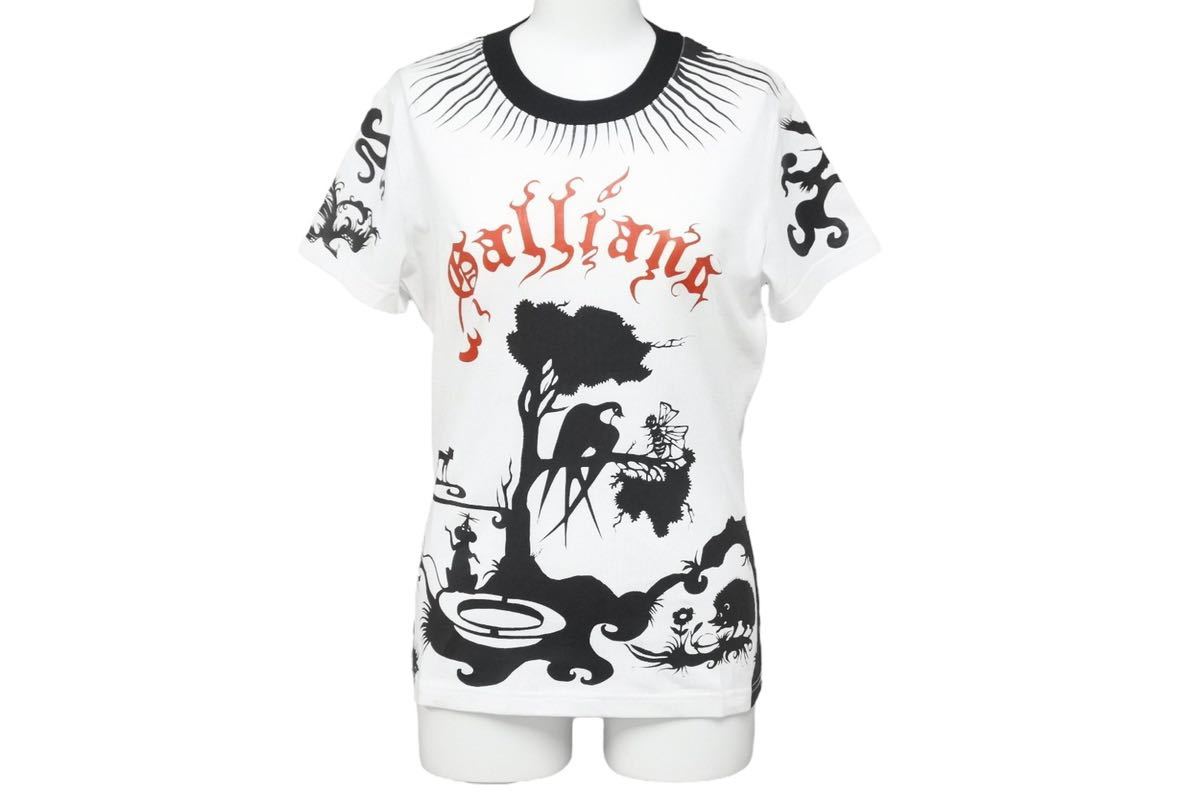 John Galliano ジョンガリアーノ Tシャツ アニマルプリント 2H12059633 ホワイト ブラック レッド サイズM 美品 中古 42485 正規品