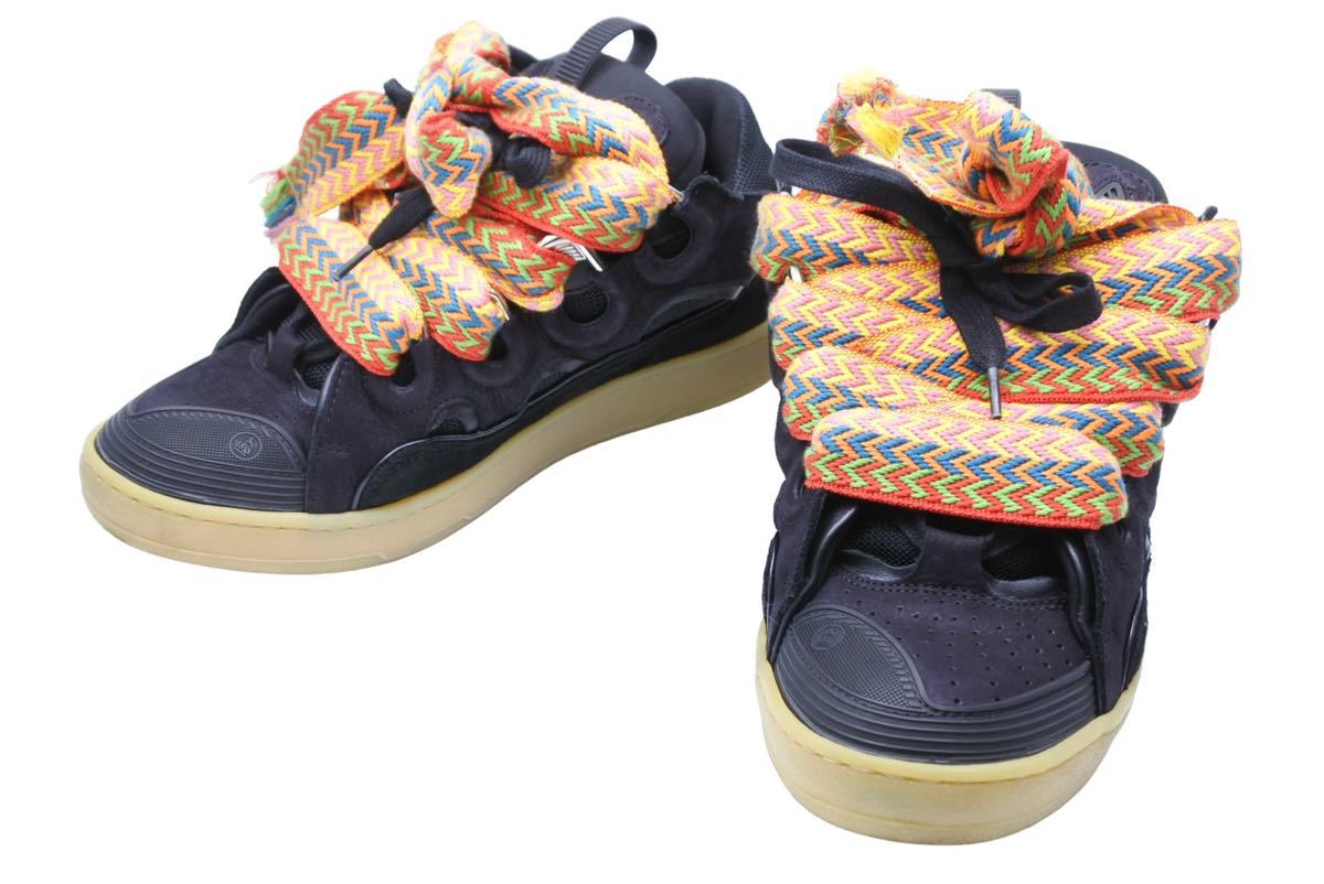 LANVIN ランバン スニーカー CURB ブラック FM-SKRK11-DRAG-A20 シューズ 靴 カーフ レザー スウェード サイズ42 中古 37686 正規品_画像2