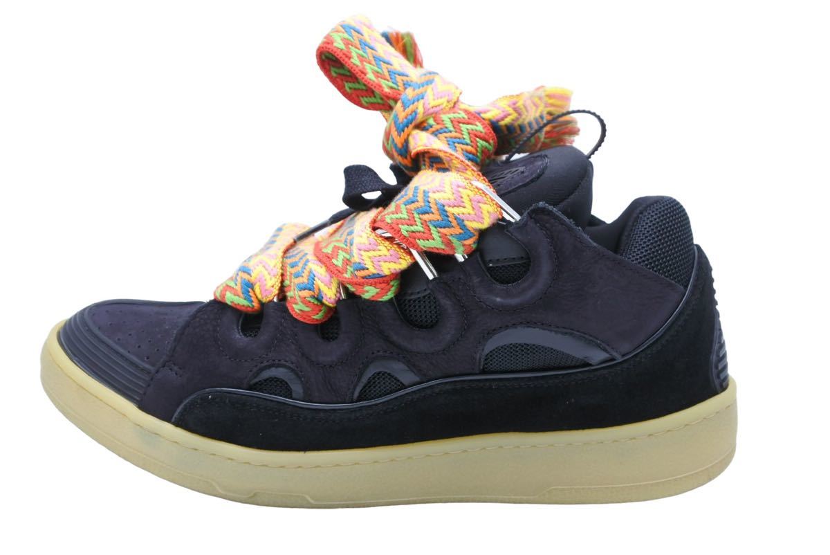 LANVIN ランバン スニーカー CURB ブラック FM-SKRK11-DRAG-A20 シューズ 靴 カーフ レザー スウェード サイズ42 中古 37686 正規品_画像3