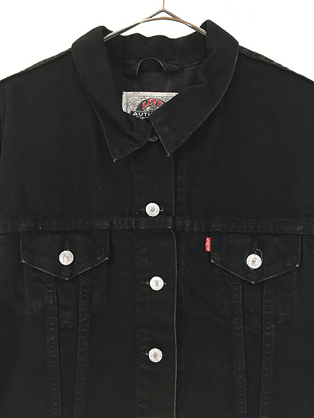 レディース 古着 90s USA製 Levis ハンドポケット ショート丈 ブラック デニム ジャケット Gジャン L 古着_画像2