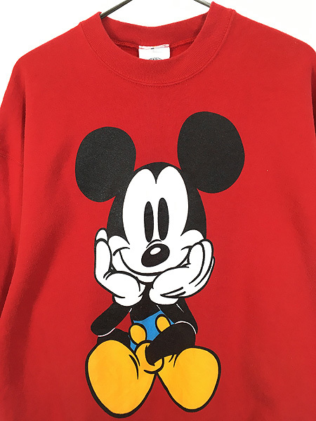 古着 90s USA製 Disney Mickey おすわり ミッキー 両面 BIG プリント スウェット トレーナー L 古着_画像2