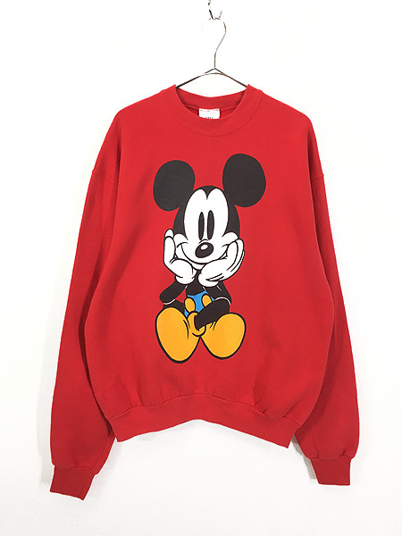 古着 90s USA製 Disney Mickey おすわり ミッキー 両面 BIG プリント スウェット トレーナー L 古着_画像1