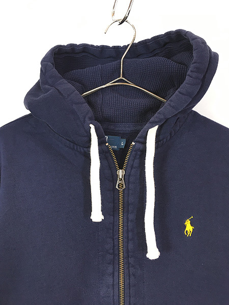 古着 Polo Ralph Lauren ポニー 刺しゅう ジップ スウェット パーカー 紺 L 古着_画像2