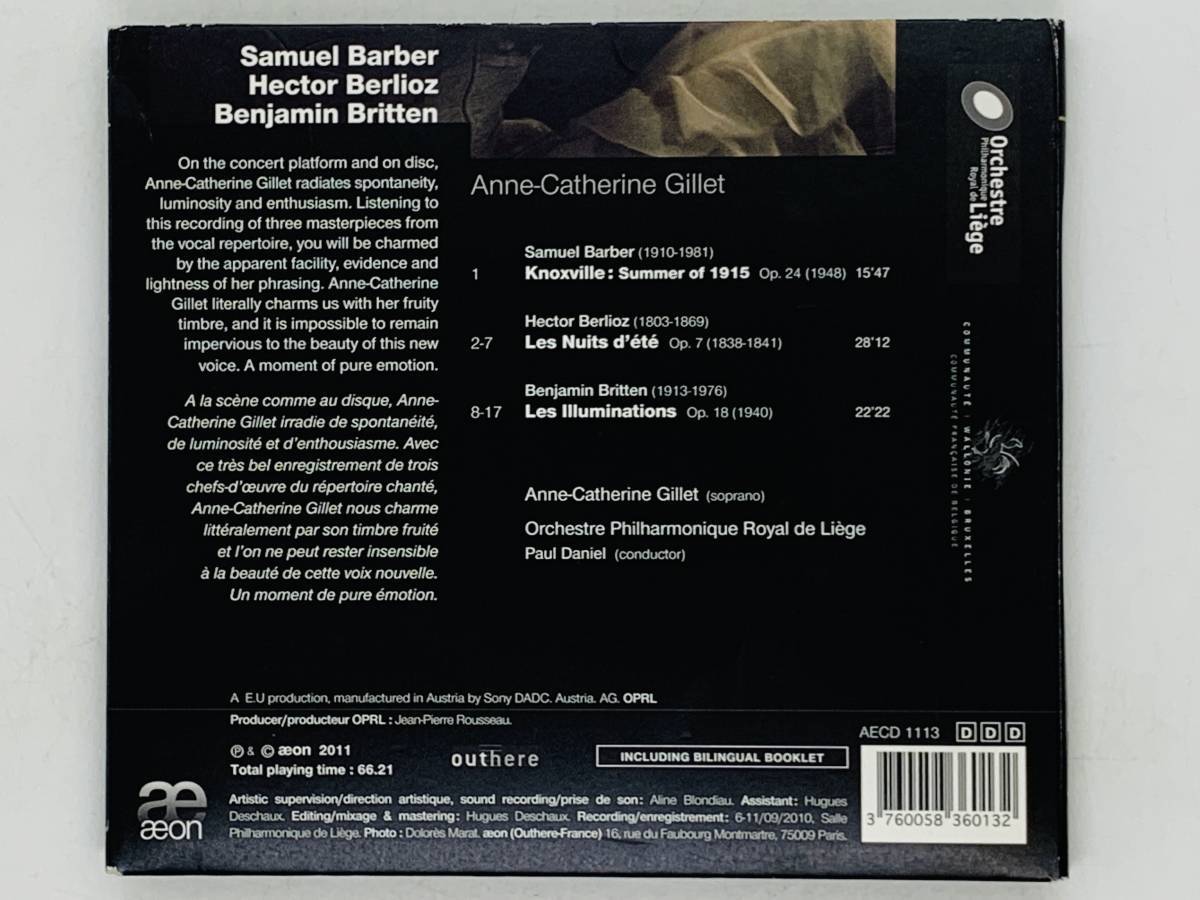 即決CD Barber Berlioz Britten / Anne-Catherine Gillet / Knoxville: Summer of 1915 / デジパック仕様 Y04_画像2
