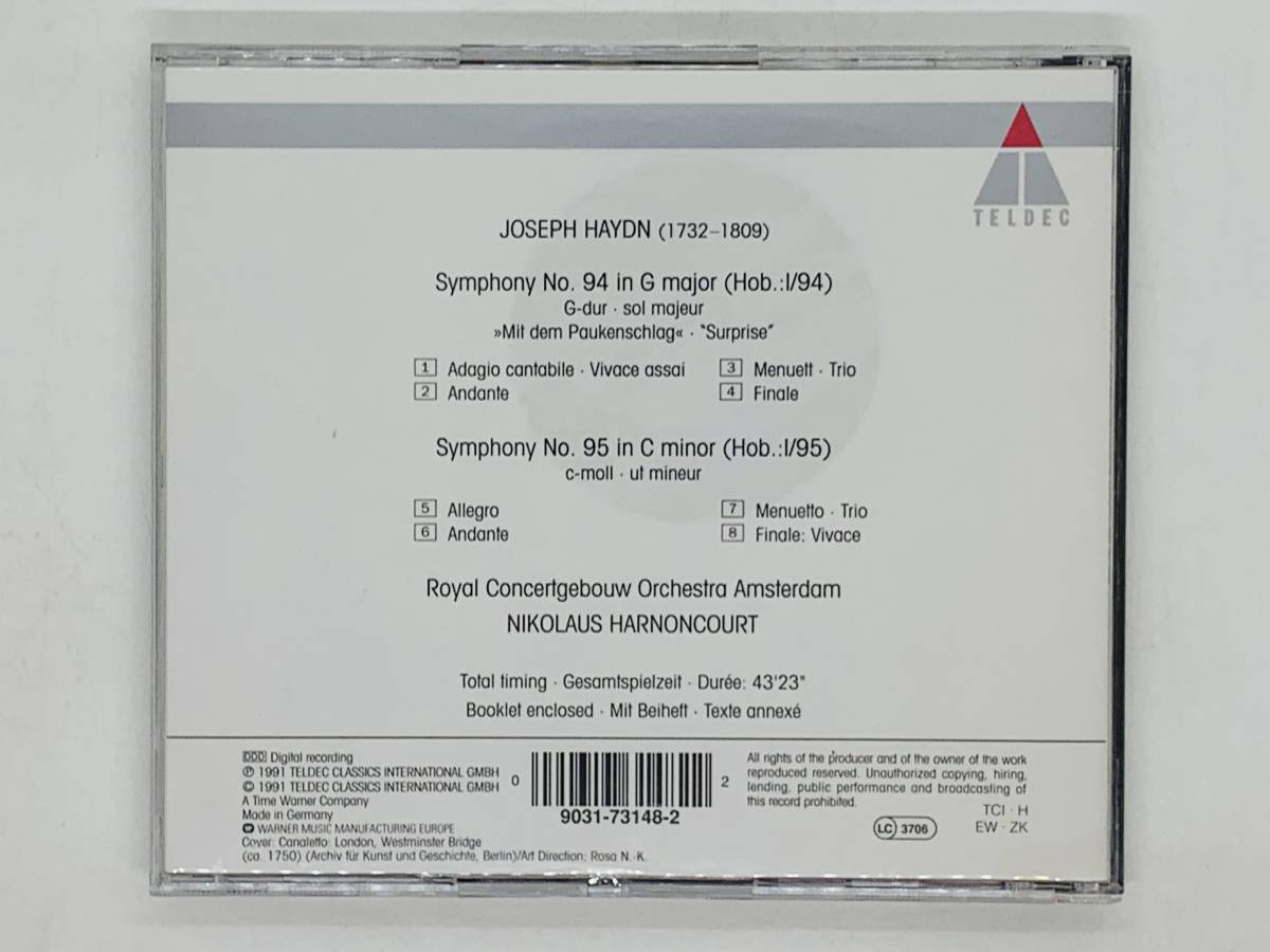 即決CD 西独盤 JOSEPH HAYDN HARNONCOURT / SYMPHONIES No.94 Paukenschiag Surprise / NIKOLAUS HARNONCOURT TELDEC Z25_画像2