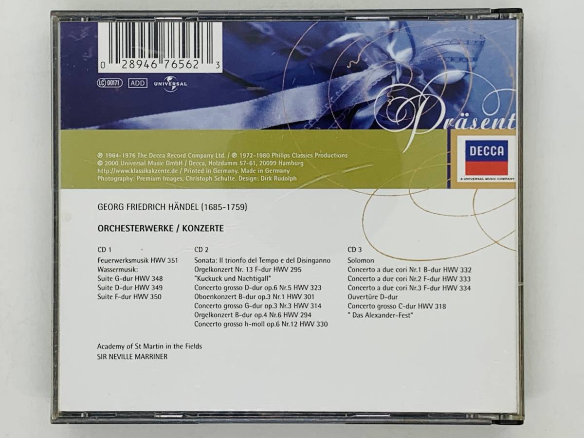 即決3CD Georg Friedrich Handel / Konzerte / SIR NEVILLE MARRINER / Academy of St Martin in the Fields / 3枚組 Y39_画像2