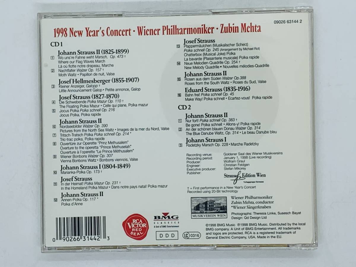 即決2CD 1998 New Year's Concert / Wiener Philharmoniker / Zubin Mehta / RCA VICTOR RED SEAL アルバム 2枚組 Y06の画像2