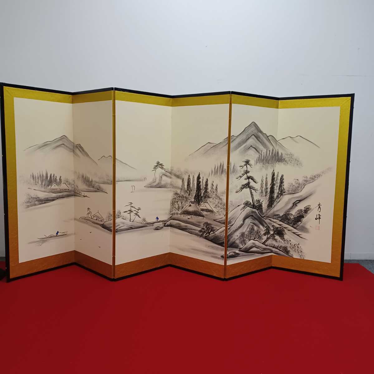 日本謹製】ヤフオク! - 〈う17〉山水図屏風 風景図約259×116...屏風