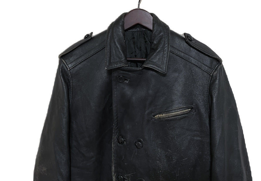 60s euro Vintage diagonal pocket leather coat black / motorcycle Rider's Germany army France army 