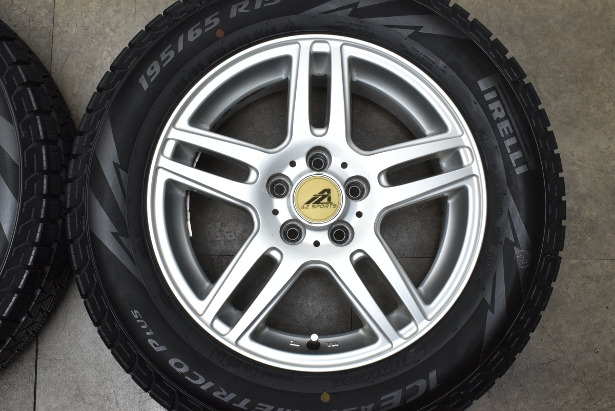 【バリ溝】AZスポーツ 15in 6J +43 PCD100 ピレリ アイスアシンメトリコPLUS 195/65R15 プリウス カローラツーリング インプレッサ_画像4