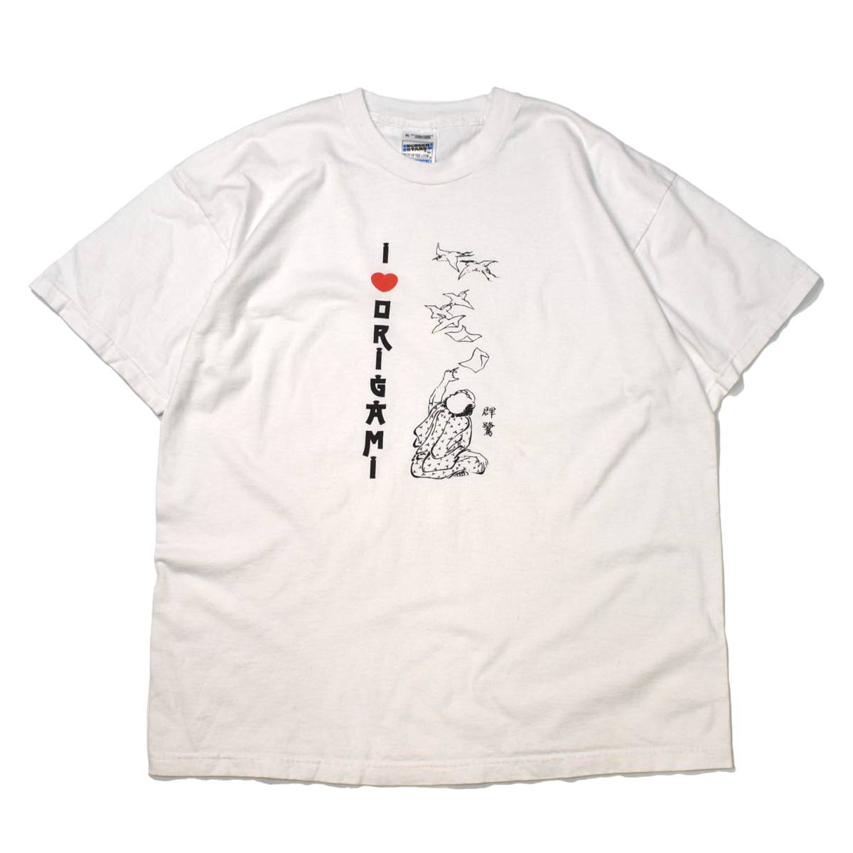 買い誠実 和柄 白 ホワイト Stars Screen アイルランド製 Tシャツ プリント ORIGAMI LOVE I 90s [L] 折り紙 vintage ビンテージ イラスト、キャラクター