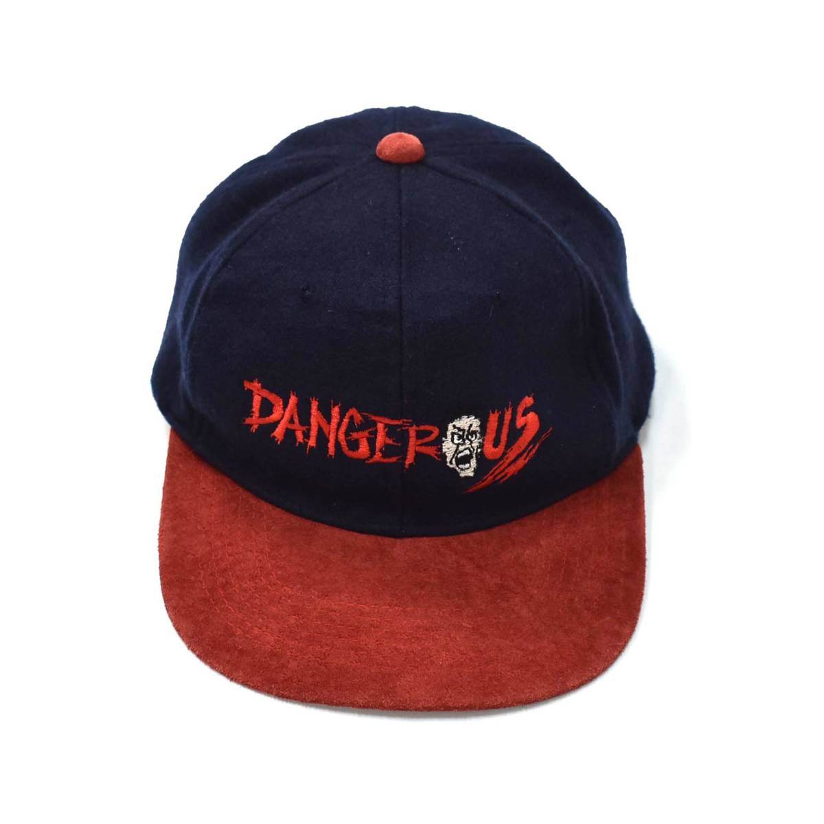 [ONE SIZE] 90s Dangerous 2トーン ロゴ キャップ スナップバック ネイビー レッド レザー 6パネル Cameo ビンテージ vintage_画像2