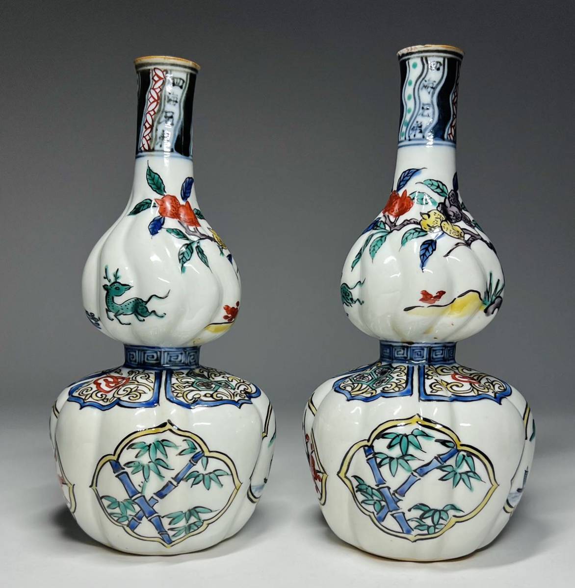 永】徳利 九谷焼 在銘 初代須田菁華 色絵景色花草図 細工 超細密手描