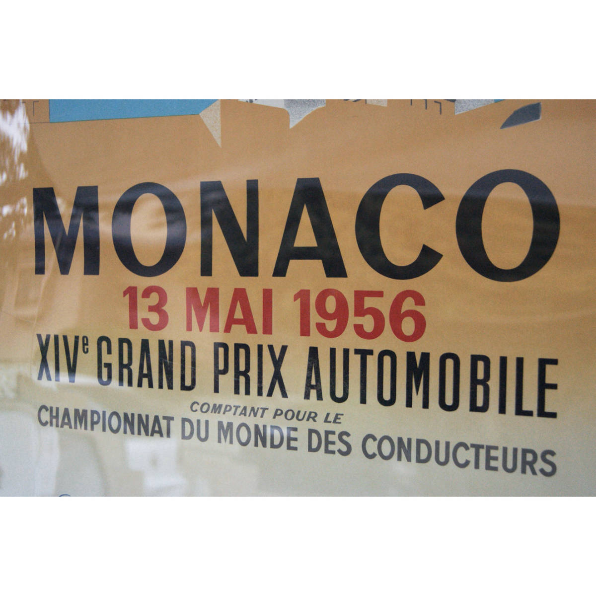 4475-1t2.5[ Monaco Grand Prix large racing poster MONACO 13 MAI 1956 frame white 103x72cm] Vintage rare *