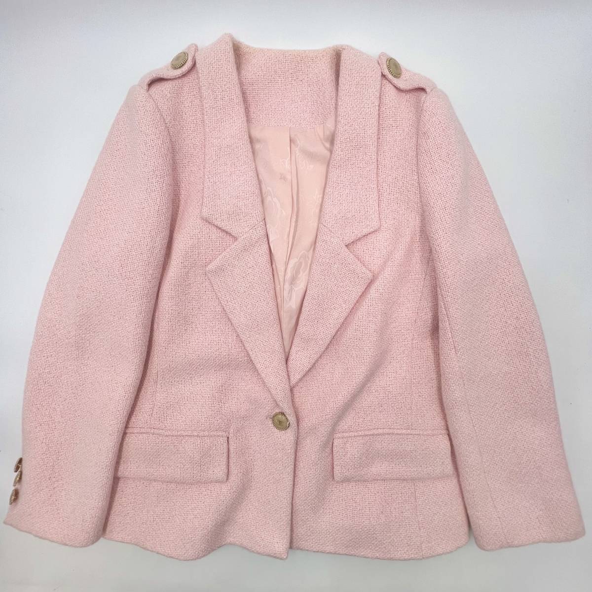 豪華 品 CHANEL シャネル ツイードジャケット ココマーク ピンク