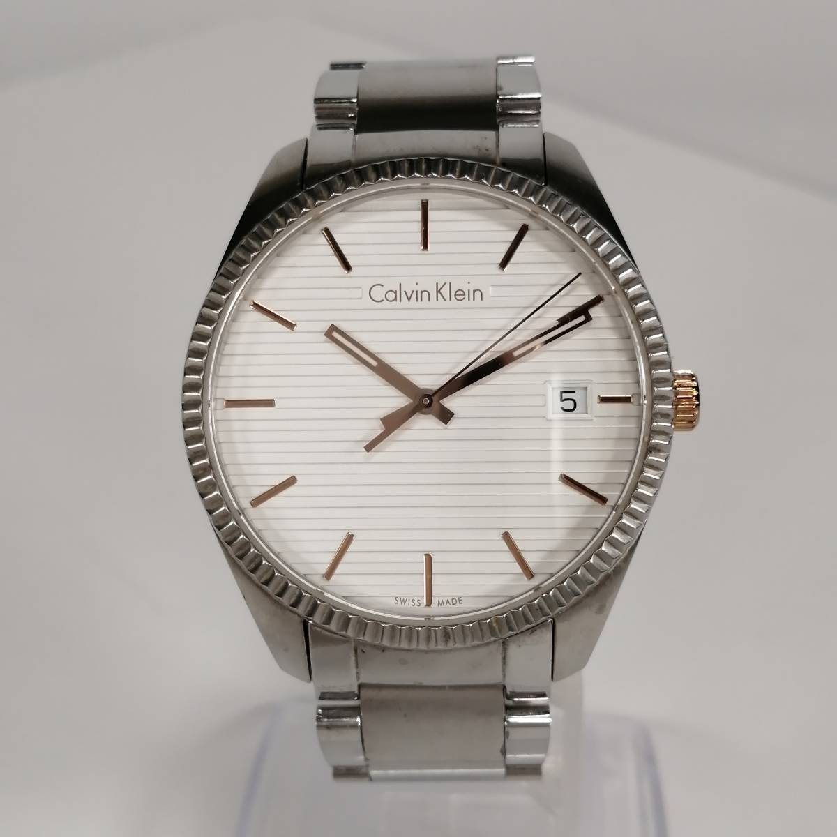 稼働品 Calvin Klein カルバンクライン SWISS MADE デイト K5R 31B クオーツ メンズ 腕時計 3針 ホワイト文字盤 CK
