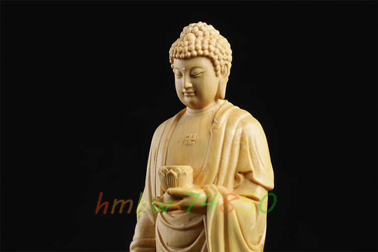 仏教美術 阿弥陀如来立像 木彫仏像 仏教芸術品 精密細工 高さ21cm_画像6