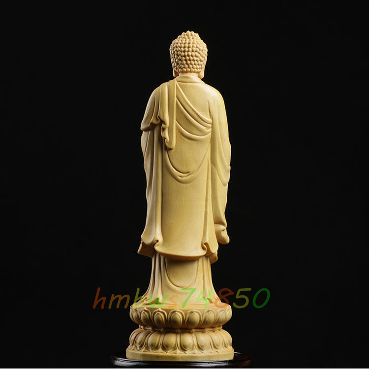仏教美術 阿弥陀如来立像 木彫仏像 仏教芸術品 精密細工 高さ21cm_画像3