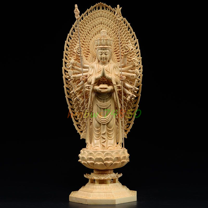 極上品 仏教美術 千手観音菩薩 精密彫刻 仏像 手彫り 木彫仏像 仏師手仕上げ品 高さ約42ｃｍ