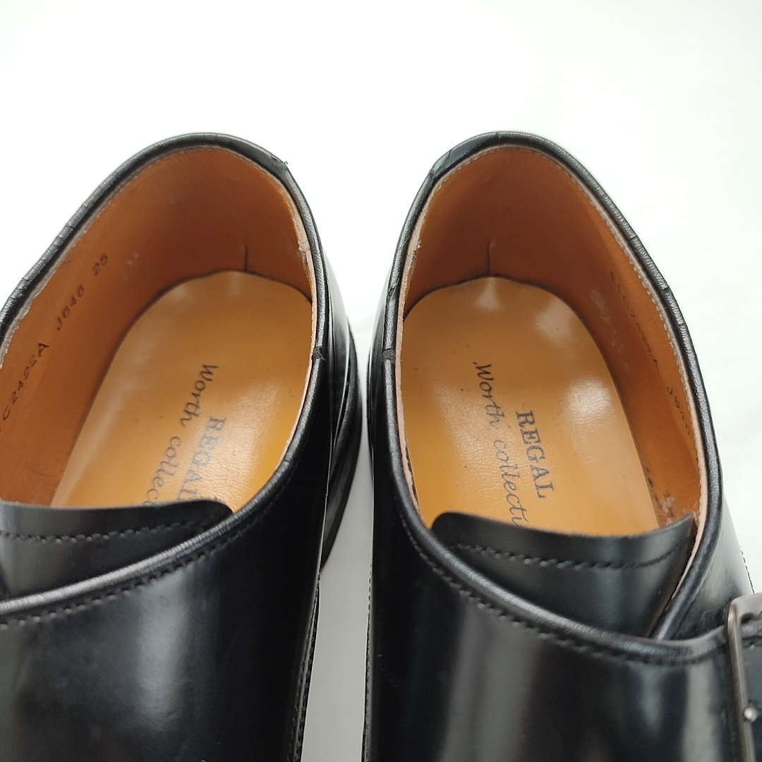 REGAL リーガル モンクストラップ プレーントゥ 25 ドレスシューズ ビジネス 革靴 レザー ブラック 黒 j85_画像7