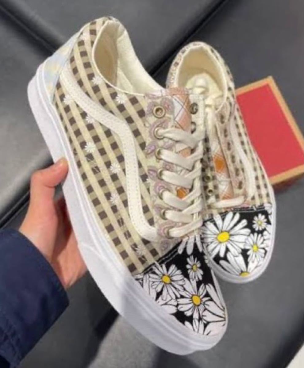 27cm【vans】US企画　オールドスクール　パッチワーク×花×チェッカー