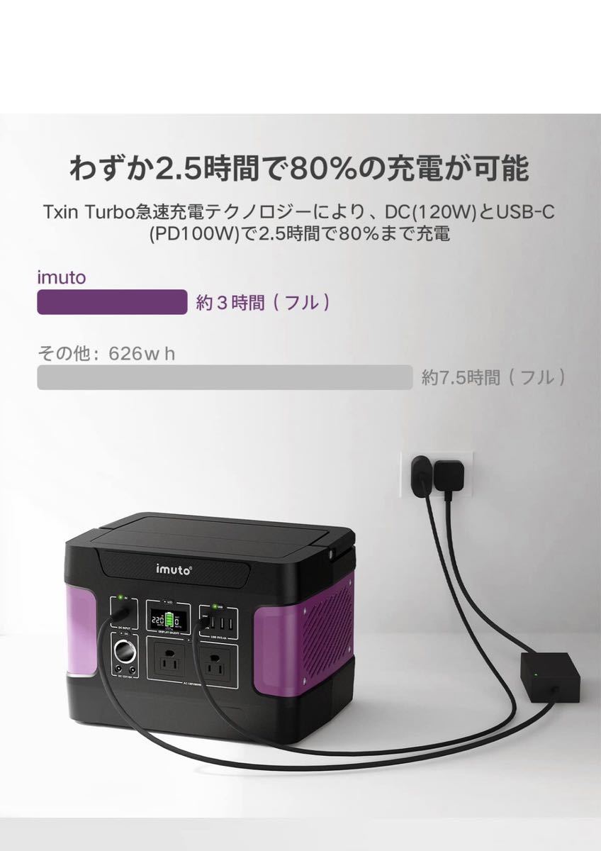 ポータブル電源 622Wh/172800mAh 【Txin Turboデュアル充電テクノロジー/PSE認証済/純正弦波AC(600W 瞬間最大1000W)キャンペーン_画像2