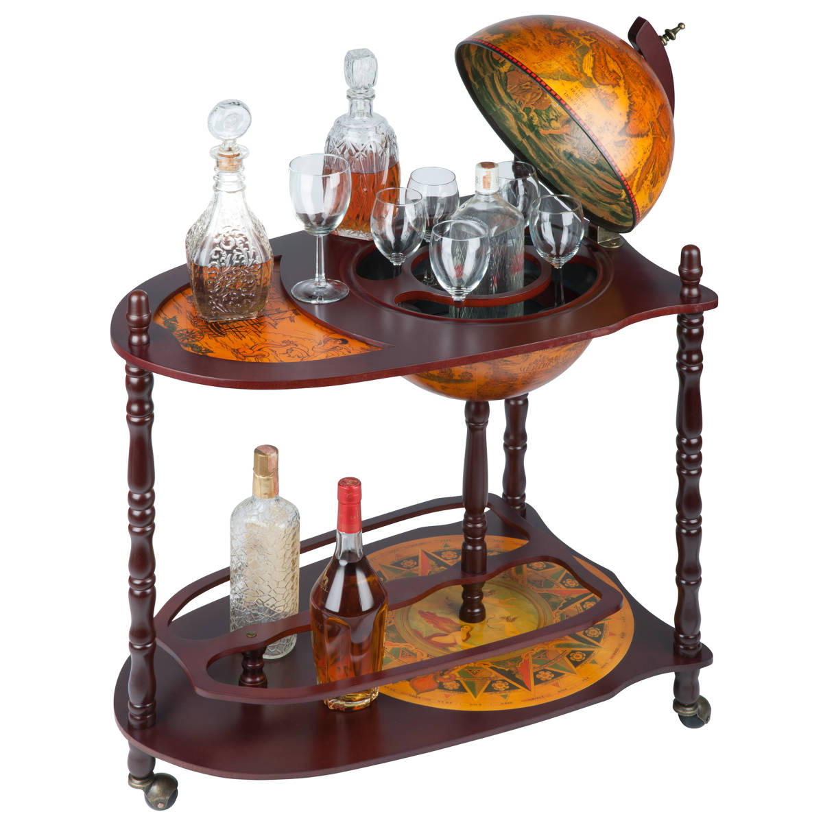  globe type foreign alcohol glass bottle storage Wagon bar cabinet shelves * with casters . Home bar bottle rack furniture bar interior style times goods bar wear ornament 