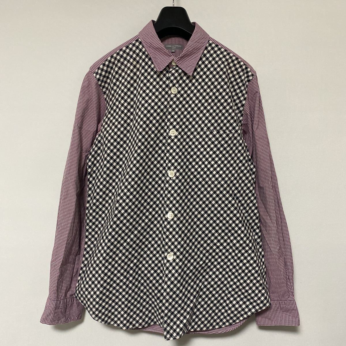 美品 AD 2003 アーカイブ コムデギャルソン オム バイアス 切替 ギンガムチェック シャツ M COMME des GARCONS homme shirt 田中の画像1