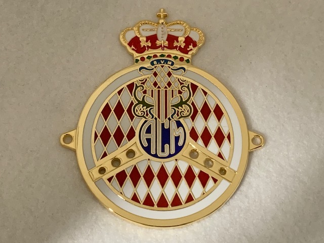  Monaco automobile Club ACM rear fender badge car bachi gold Britain made 