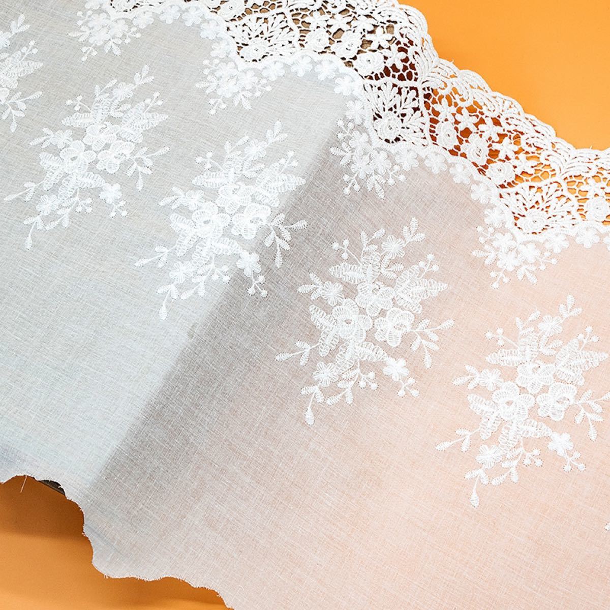 約36cm幅 花柄 幅広コットンレース ベージュ 長さ360cm 手芸 大量 まとめ売り 刺繍生地 ハンドメイド