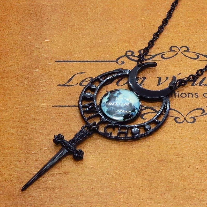  gothic style black moon necklace so-do.. woman wichi three day month Triple moon bread clock men's lady's 