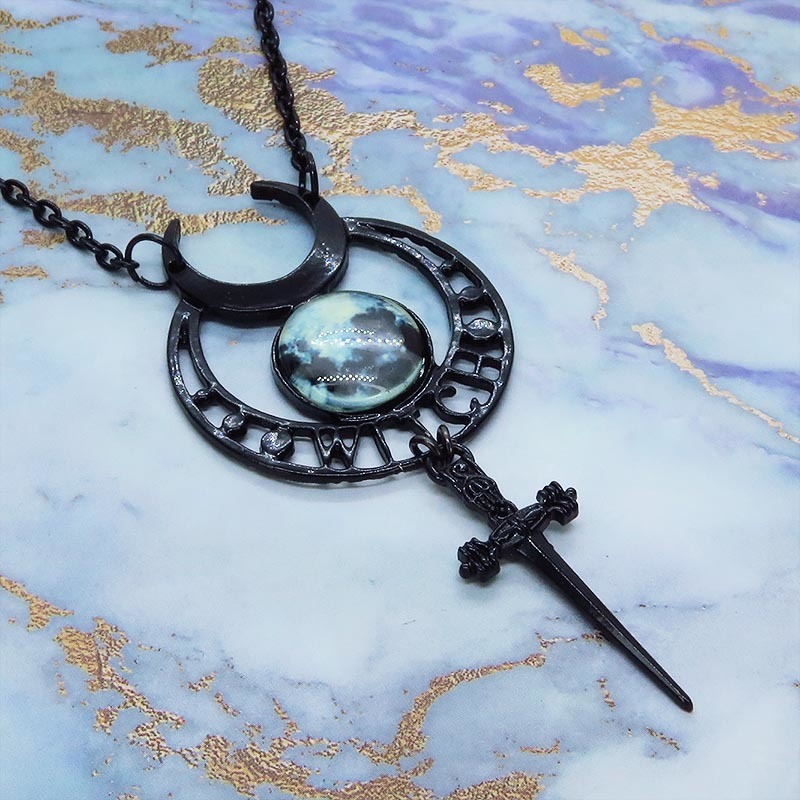  gothic style black moon necklace so-do.. woman wichi three day month Triple moon bread clock men's lady's 