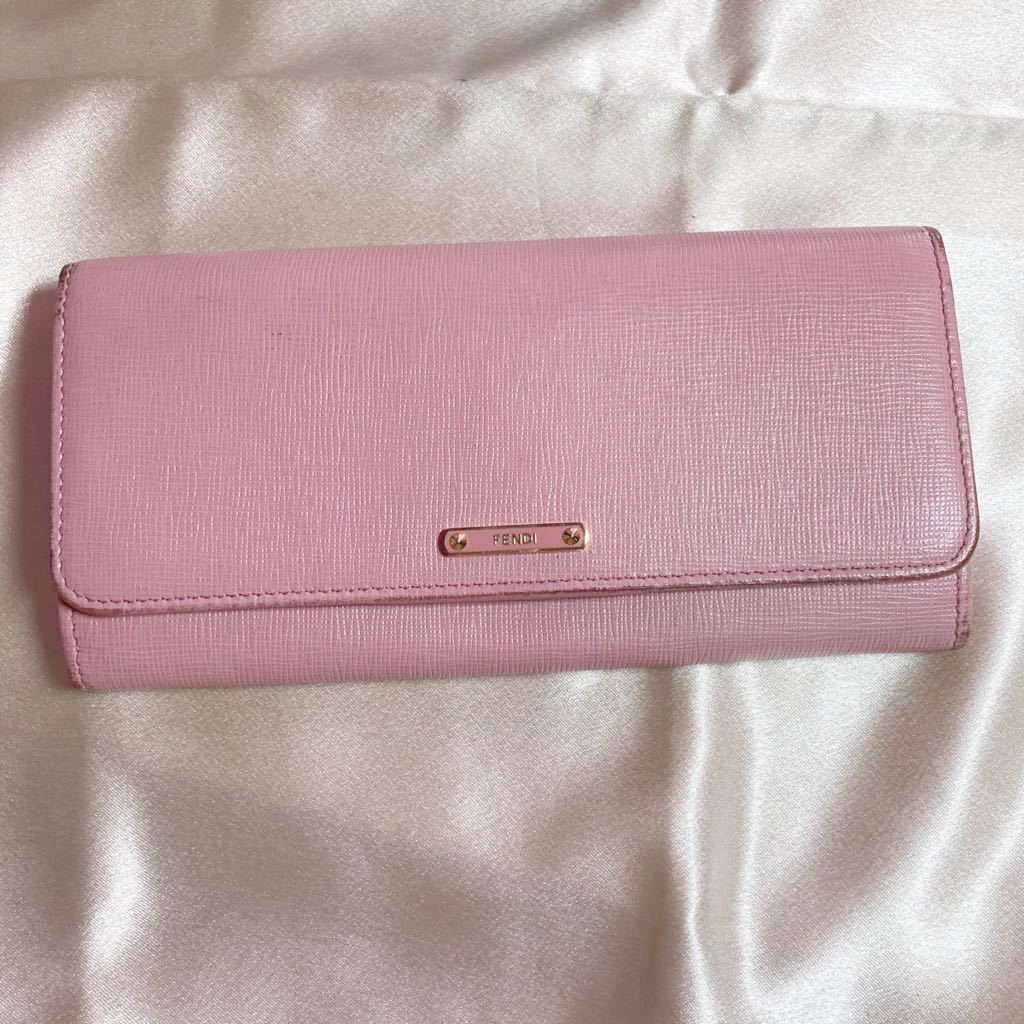 ヤフオク! - FENDI フェンディ 長財布 ピンク ロゴプレート 財布...