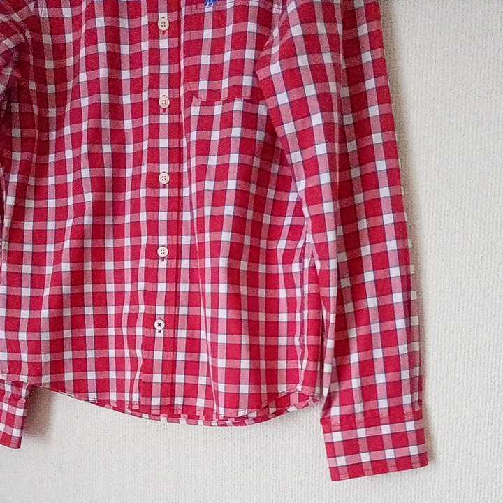 Abercrombie＆Fitch　　　コットンオックスフォード長袖ボタンダウンチェックシャツ　　Ｓ　　赤×紺×白_画像4