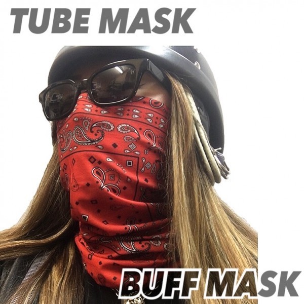 送料無料 TUBE MASK BUFF MASK ストレッチ チューブマスク Red Paisley / バイカー バフマスク HUF マフ ツーリング UV対策 柔らか 薄手_画像2
